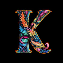 Generative ai. Capital letter K neon color on black background