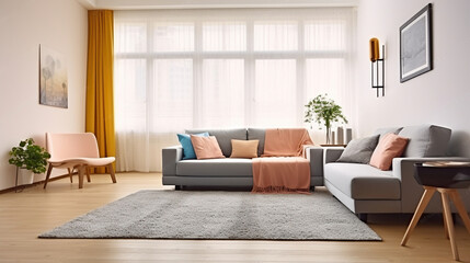 Embracing Modern Design with a Chic Sofa and Inviting Carpet. Generative AI