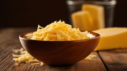 Grated Cheese Delight Served on a Rustic Wooden Table. Generative AI
