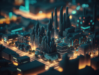 Futuristic city landscape cityscape isometric view Night city Created with Generative AI technology