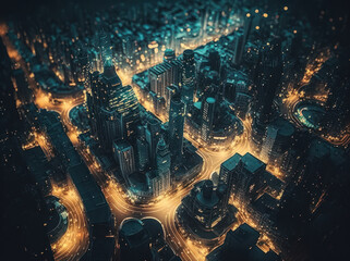 Futuristic city landscape cityscape isometric view Night city Created with Generative AI technology