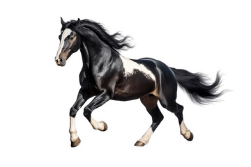 Obraz na płótnie Canvas Black and White Horse Landing on Transparent Background. Generative AI
