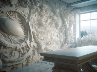 Futuristic illustration of white interior design background Created with Generative AI technology.