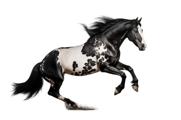 Fototapeta na wymiar Black and White Horse Landing on Transparent Background. Generative AI