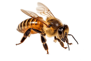 Honey Bee Walking on White Background, Isolated. Generative AI
