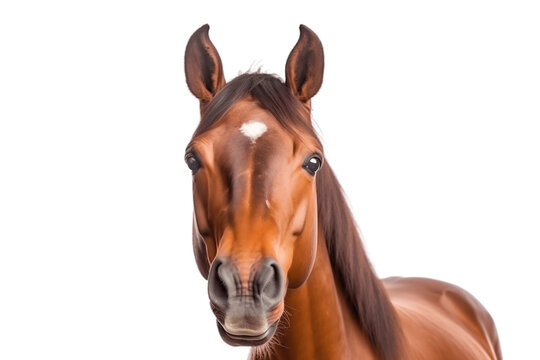 Horse Front Face Pose Isolated on White Background. Generative AI