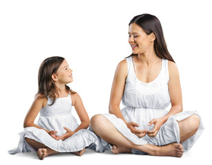 Healthy beauty mother and baby girl doing yoga