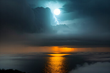 Fototapeta premium Moon, thick fog in a gloomy atmosphere With Generative AI