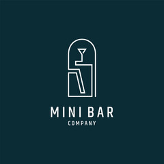 Mini bar logo with chair and bar table shape concept behind window