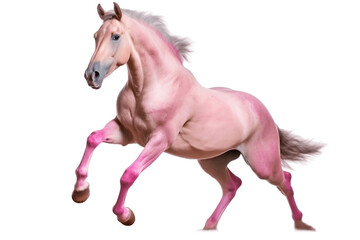 Naklejka na ściany i meble Pink Horse Landing Isolated on White Background. Generative AI