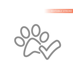 Pets ok, allowed and approved line vector icon. Dog paw print and checkmark, pet outline symbol. © Tsvetina