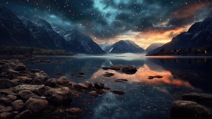 Naklejka premium sunrise over the lake