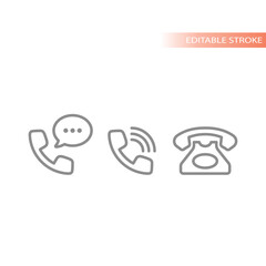 Phone, retro or analog line vector icon set. Telephone, message and contact us outline.