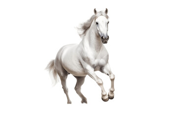 Naklejka na ściany i meble White Horse Landing Isolated on White Background. Generative AI