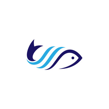 Fish and wave creative logo concept