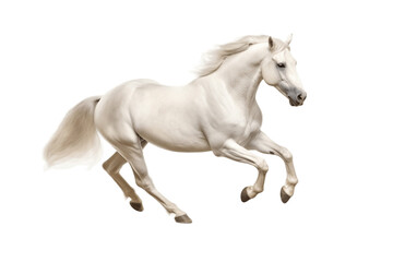 Fototapeta na wymiar White Horse Landing Isolated on White Background. Generative AI