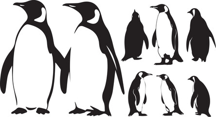 A set of black penguin vector collection
