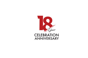 18th, 18 years, 18 year anniversary anniversary with red color isolated on white background, vector design for celebration vector