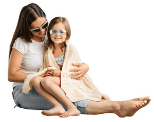 Young Mother And cute Daughter in sun glasses