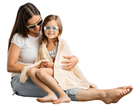Young Mother And cute Daughter in sun glasses