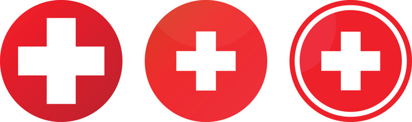 Fototapeta premium Medical white crosses collection symbol in a red circle vector icon Eps.