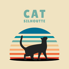 Logo with cat in retro style, vector flat illustration with cats, silhouette vintage design