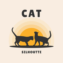 Logo with cat in retro style, vector flat illustration with cats, silhouette vintage design