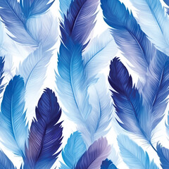 Blue elegant feathers pattern. Seamless pattern. Created with Generative AI technology.