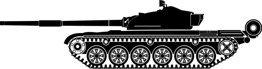 
Black shape of Russian main battle tank T-72, isolated vector image for military concepts, military infographic, series