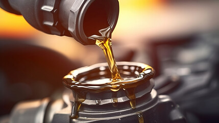 Lubricating the Engine, Close-Up of Oil Being Poured into a Car Engine. Generative AI