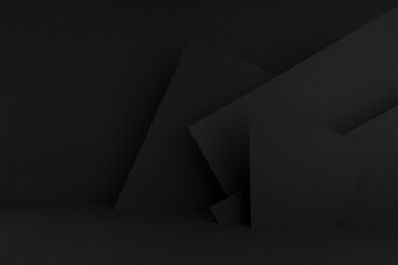 Luxury black stage mockup with abstract geometric pattern of angles, polygons and triangles as...