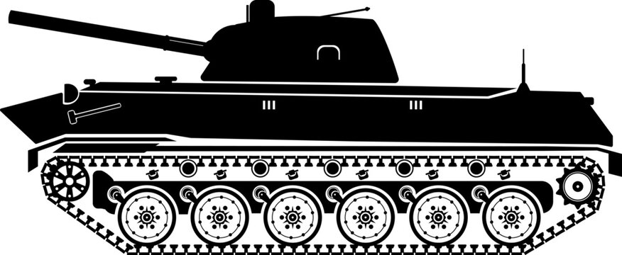 Black shape of Russian self-propelled mortar 2S9 Nona, isolated vector image for military concepts, military infographic