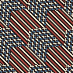 Black, Beige, Blue and Red Stripes and Zigzags Pattern