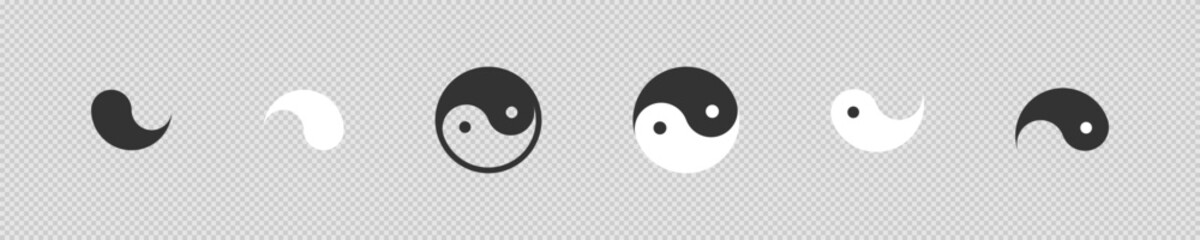 Yin and yang icon set. Сhinese and Japanese culture symbol. Harmony and balance sign in vector flat style. 