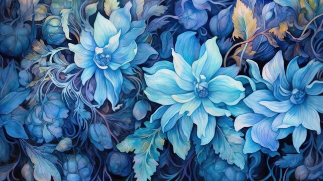 Deep blue elegance watercolor floral 