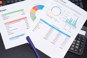 Naklejka na ściany i meble Budget planning concept. Business Planning Strategy Analysis discussing new plan financial graph data. Work with document graphs Concept.