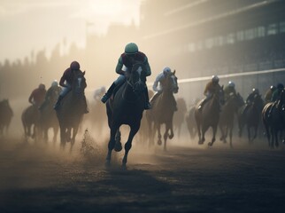 Horse racing, generated ai - obrazy, fototapety, plakaty