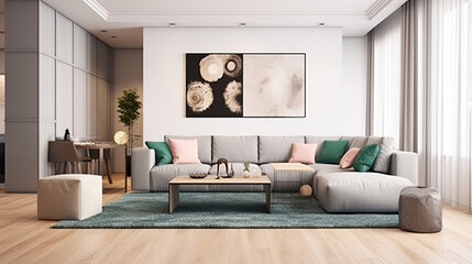 Modern Living Room with Stylish Sofa and Luxurious Carpet. Generative AI