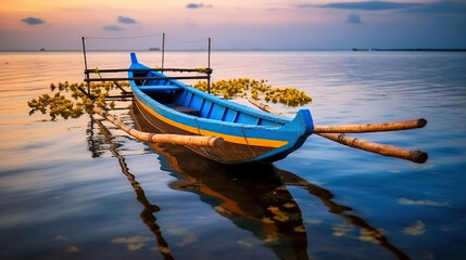 Obraz premium Cultural Icons on the Water, The Enchanting Jukung Boats of Bali. Generative AI