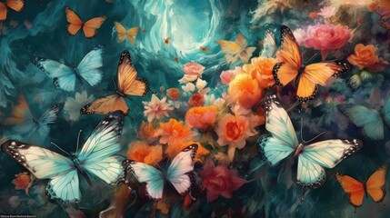 Fototapeta na wymiar Graceful Butterfly Resting on Vibrant Leaves
