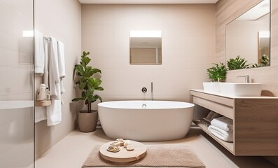 Fototapeta na wymiar Design Perfection, Unveiling the Stylish Interior of a Modern Bathroom. Generative AI