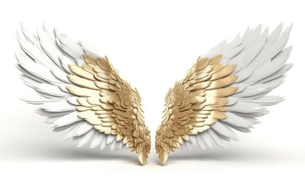 Elegant white feathered angel wings with a golden glow in the background Creating using generative AI tools