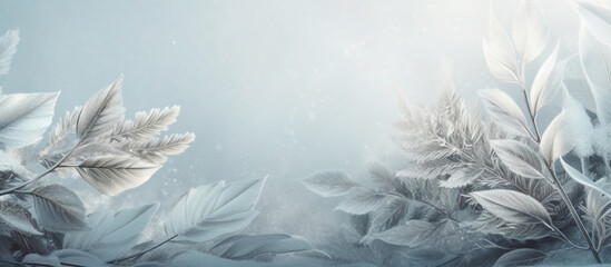 Snow covered frosty leaves banner for holiday and seasonal promotions. generative AI