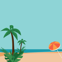 Fototapeta na wymiar Beach with palm trees. Summer beach vector background with beach illustration for banners, cards, flyers, social media wallpapers.