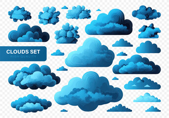 Different clouds set in cartoon style isolated on transparent background. Vector illustration EPS 10