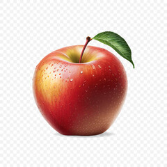 Red apple with a leaf in realistic vector style isolated on transparent background. Fruit, vitamins, iron. Vector EPS 10