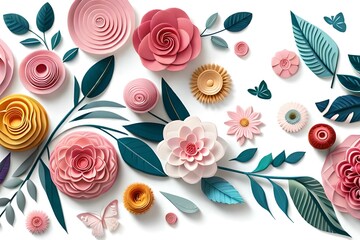 Paper flowers pattern. Generative AI.