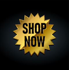 Shop now golden badge vector illustration