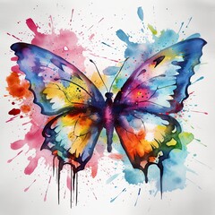 Beautiful painting of a lovely colorful butterfly drawn with realistic watercolors. Generative AI