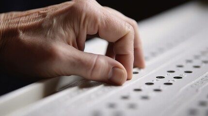Hand of a blind person reading some braille text touching the relief, Generative ai